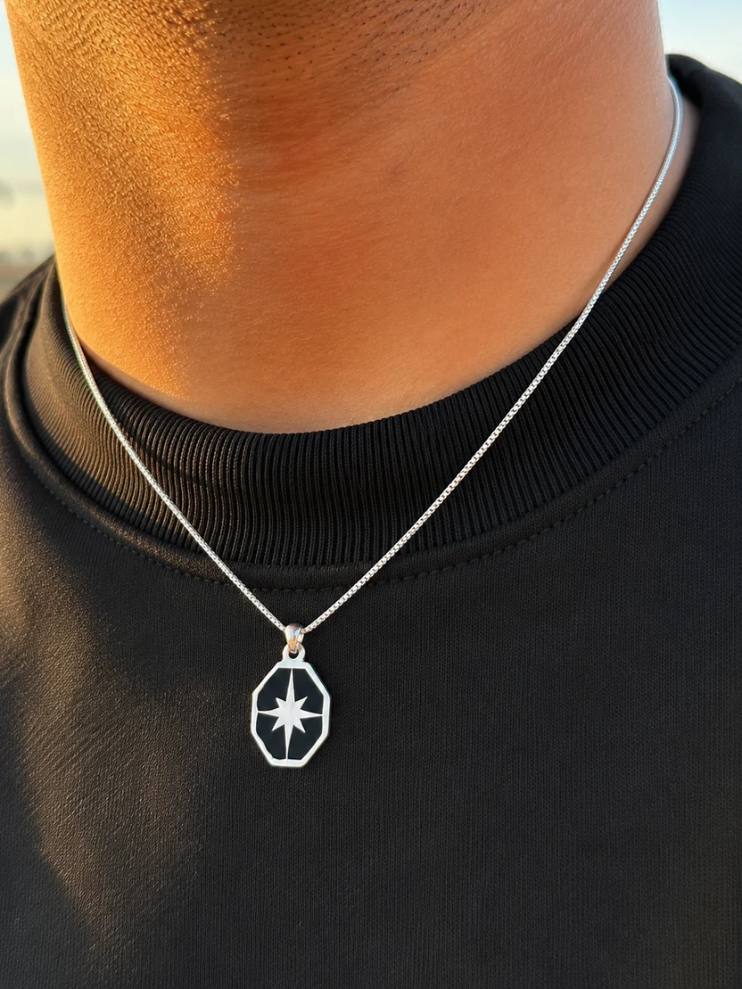 Italian Box Chain with Unique Black Star Pendant