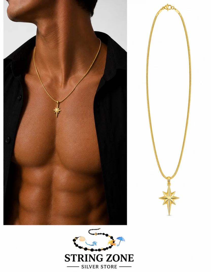 Italian 925 Silver Necklace with Gold-Plated Star Pendant