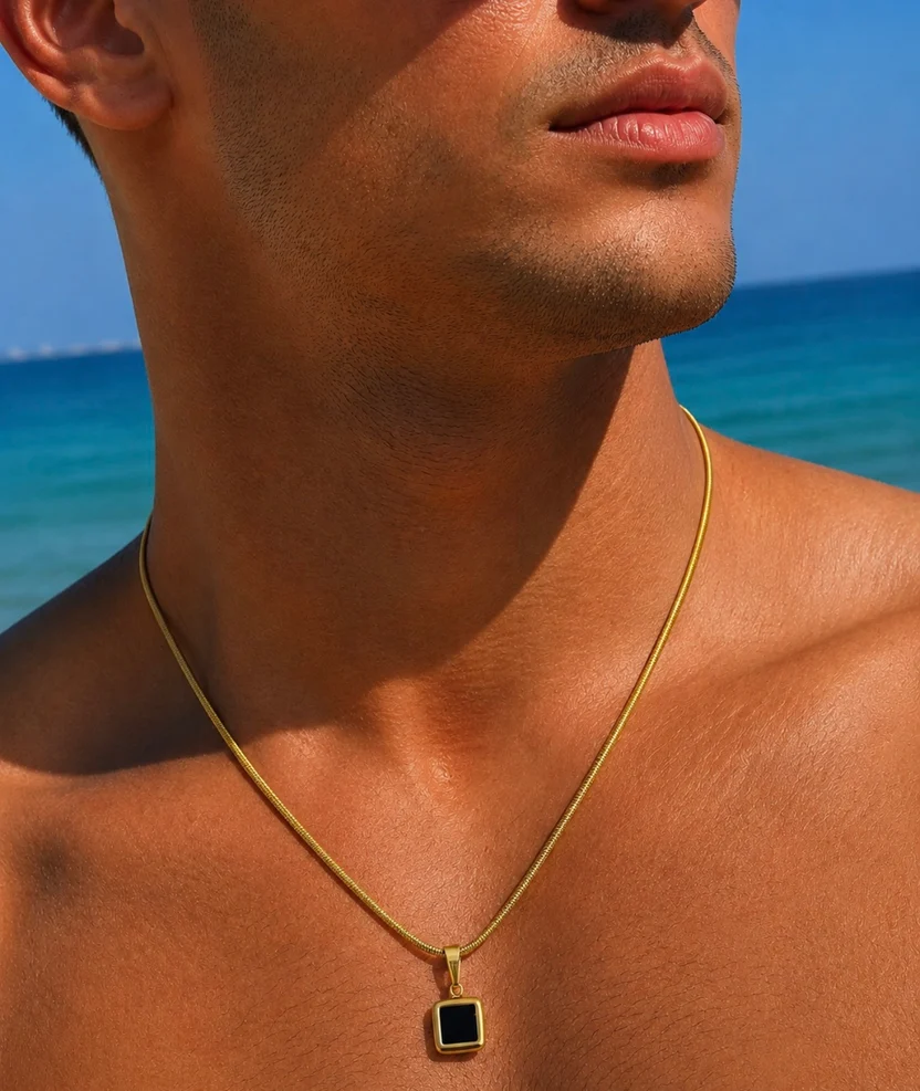 316L Gold Stainless Steel Chain with Black Stone – String Zone