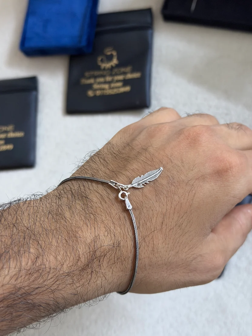 Oxidized Silver Feather Bracelet