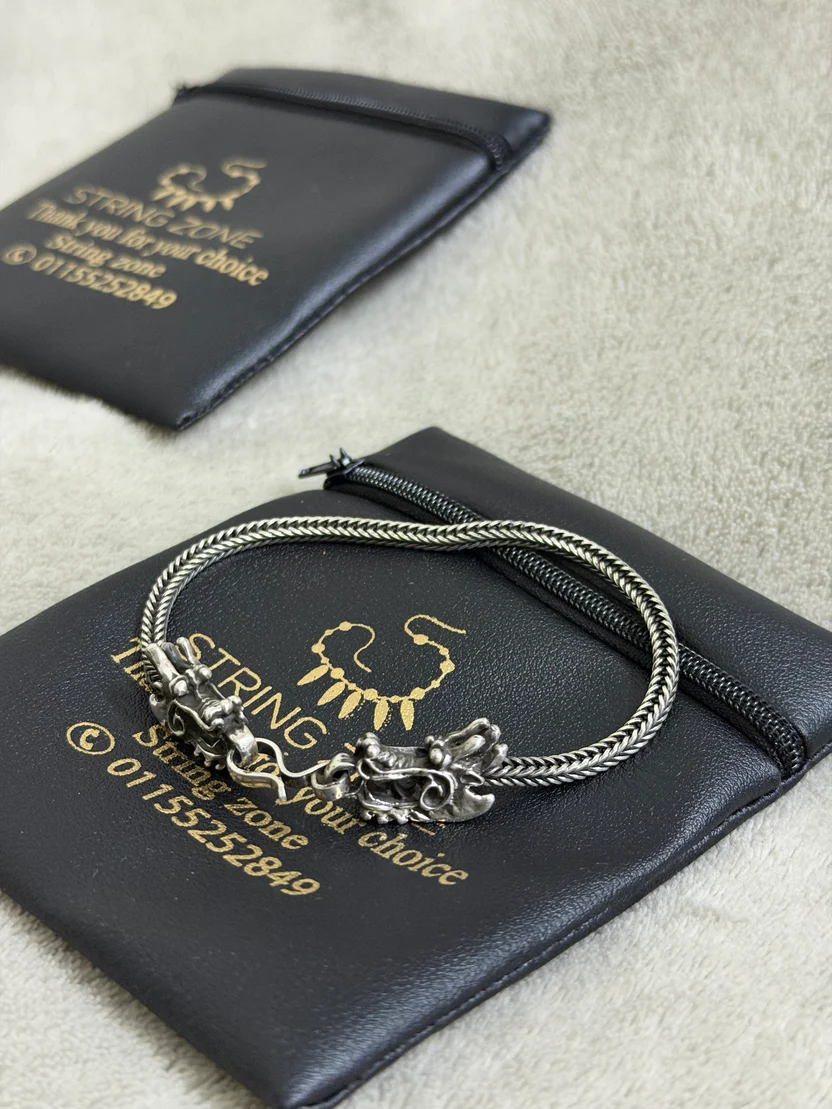 Oxidized Italian Silver Bracelet with Snake Clasp | String Zone