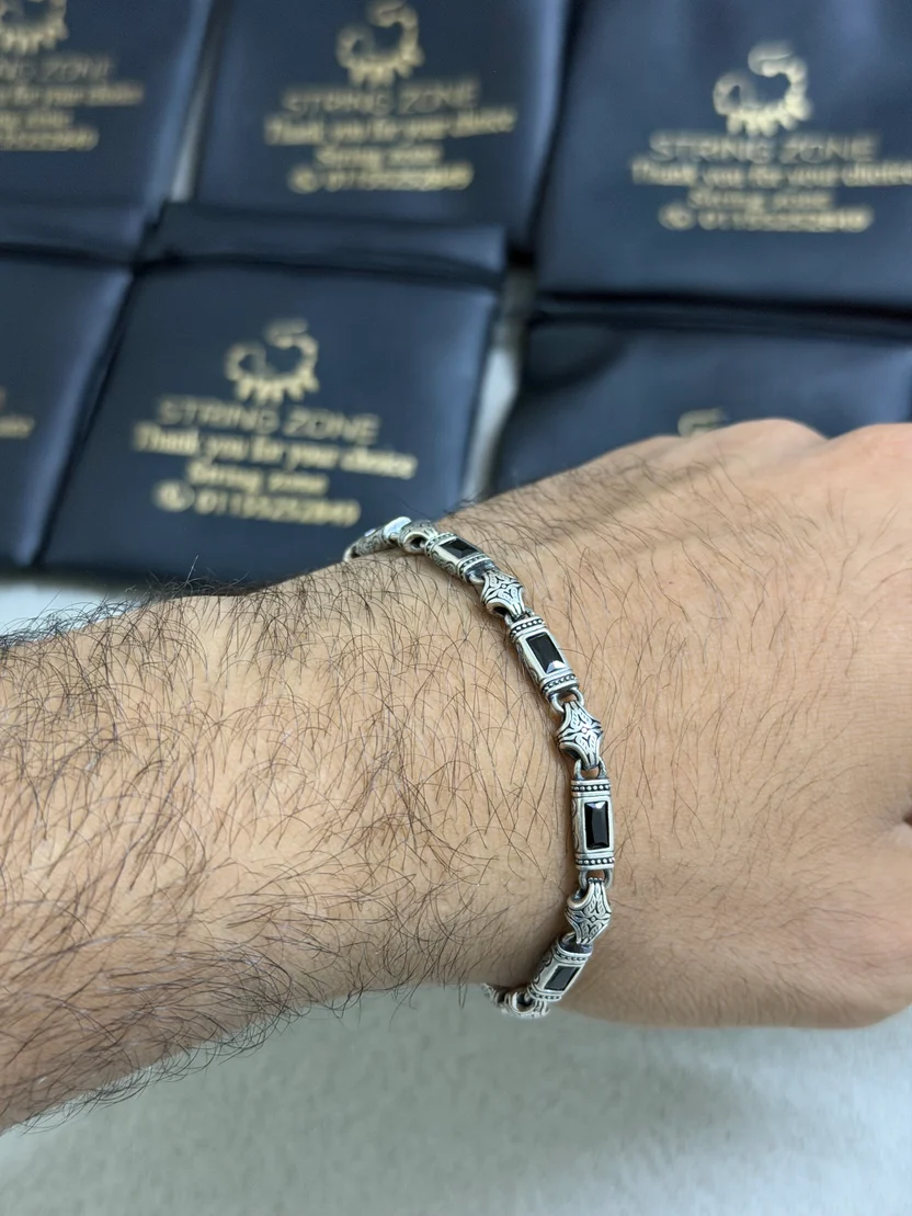 Thailand Silver Bracelet with Black Stones